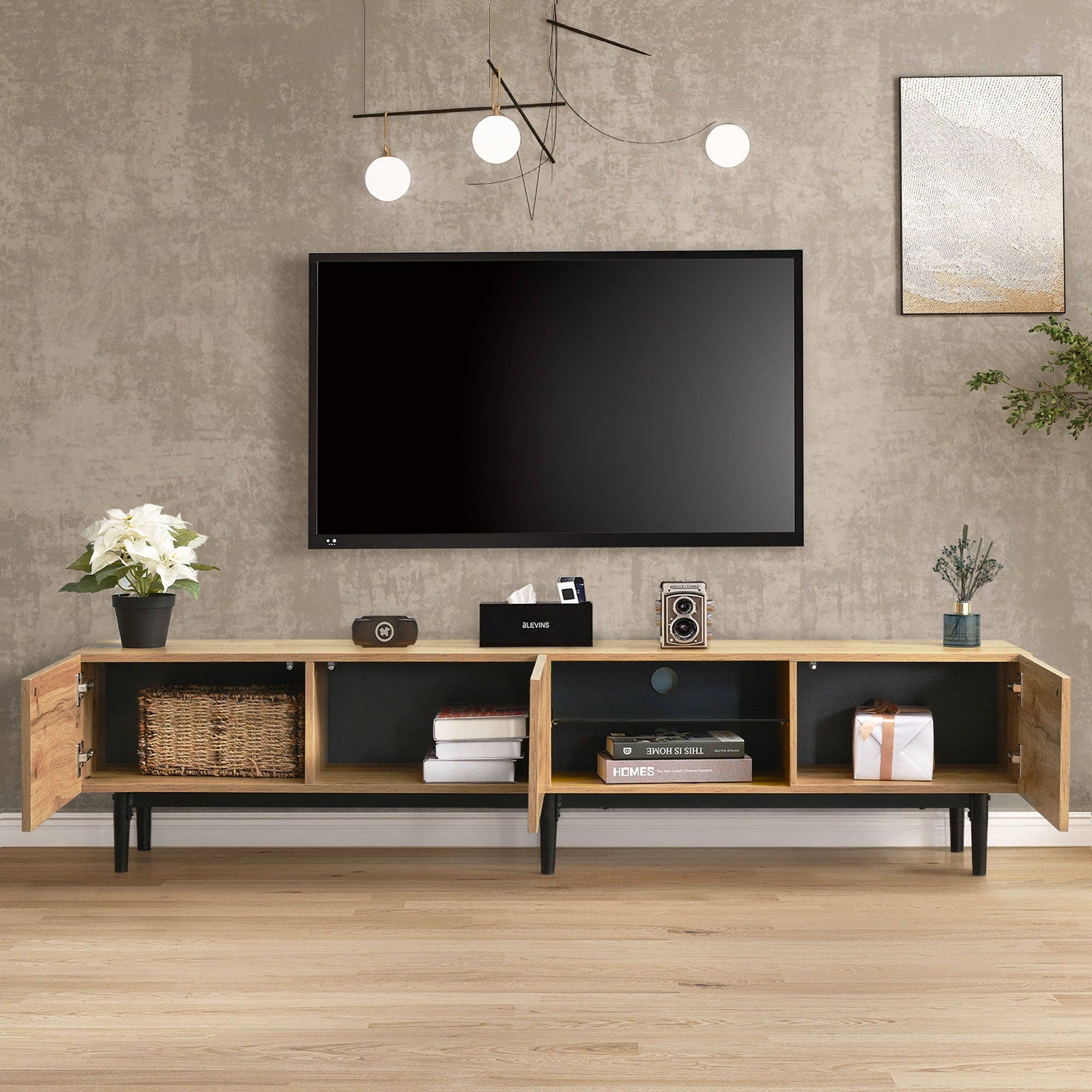 Urban Meuble - Wholesale Console Table - Modern wood grain effect TV stand with variable LED lights TRIEVAIT4
