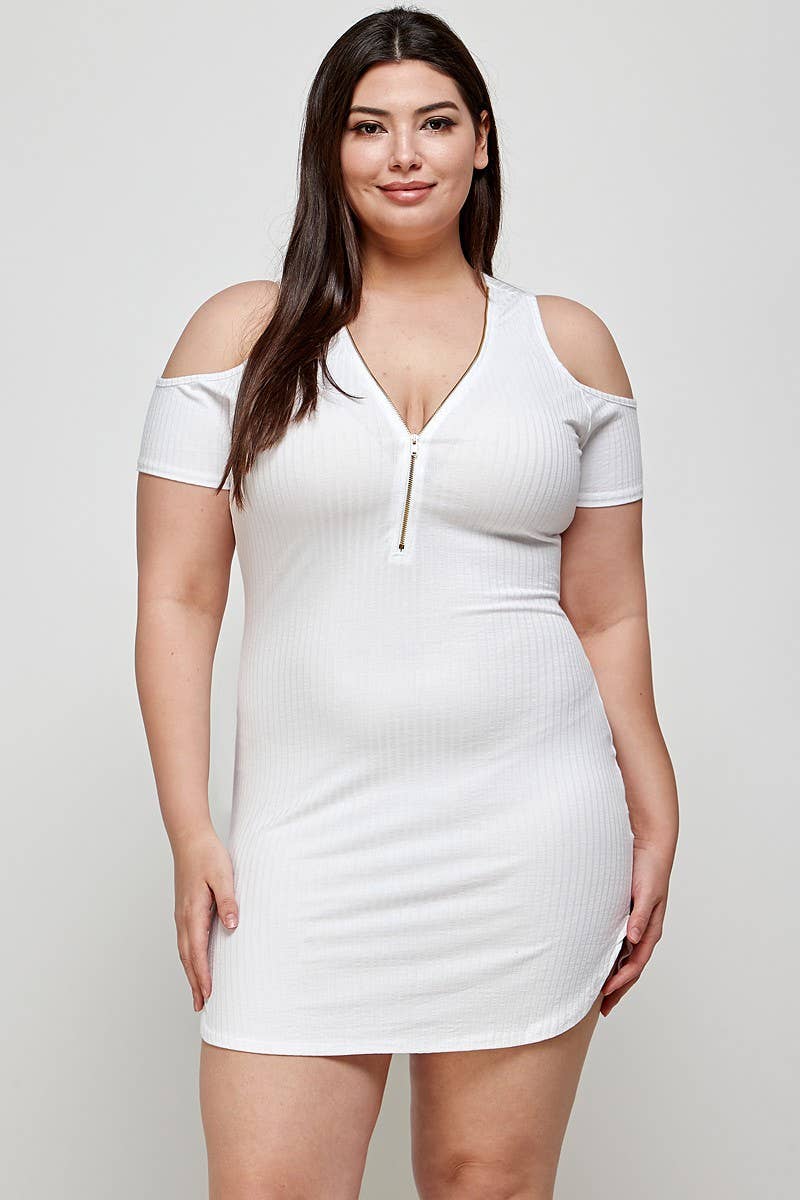 Haute Fox Plus Size & Contemporary - Wholesale Tuniek - Dames - Plus Size Geribde Tuniek met Koude Schouder 14389-D6