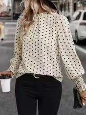 Polka Dot Print Lantern Sleeve Blouse for wholesale by Miss Sparkling