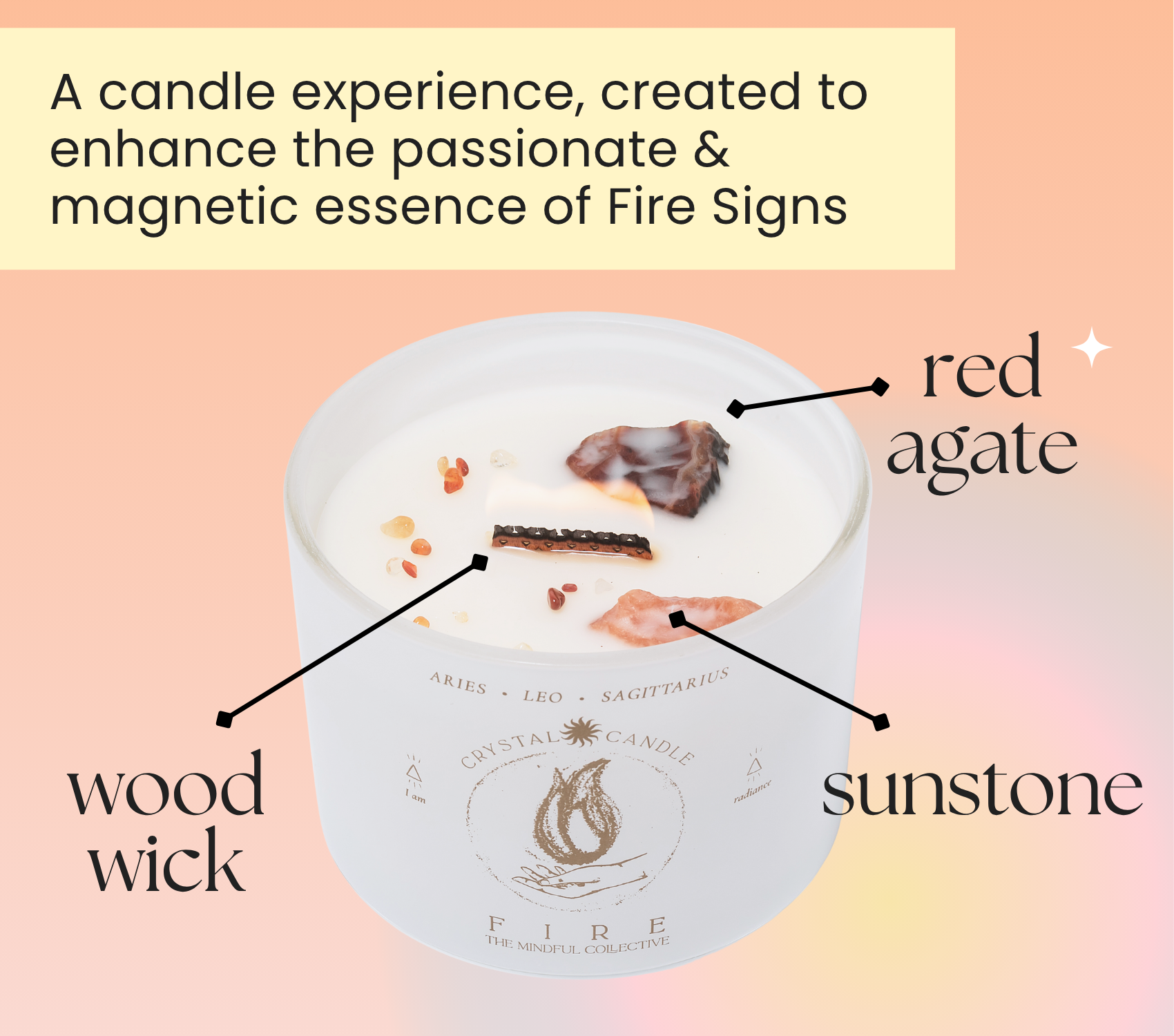 THE MINDFUL COLLECTIVE - Wholesale Jar/Filled Candle - Fire Element Crystal Candle – Aries, Leo & Sagittarius3