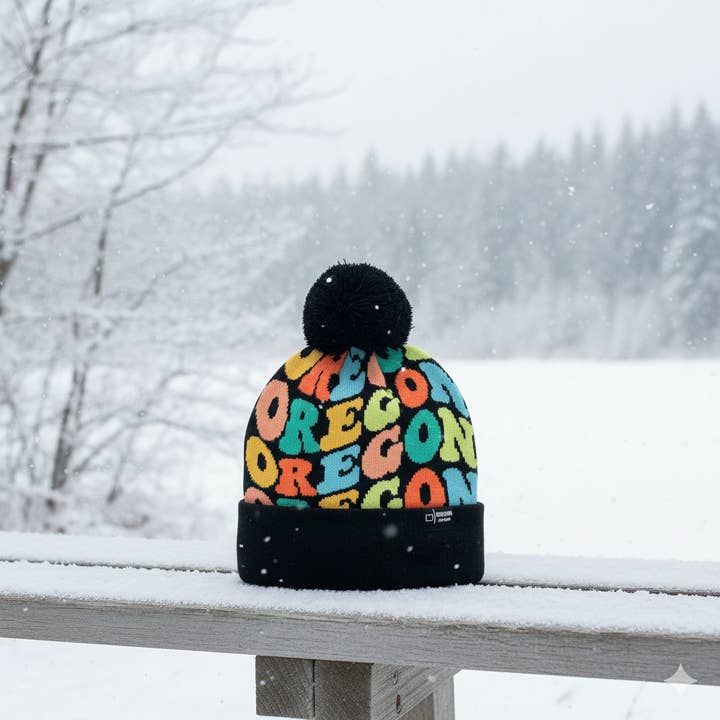 OREGON Colorful Knit Pom Pom Beanie - Retro Winter Warm Hat for wholesale by Northern Icons Creations INC