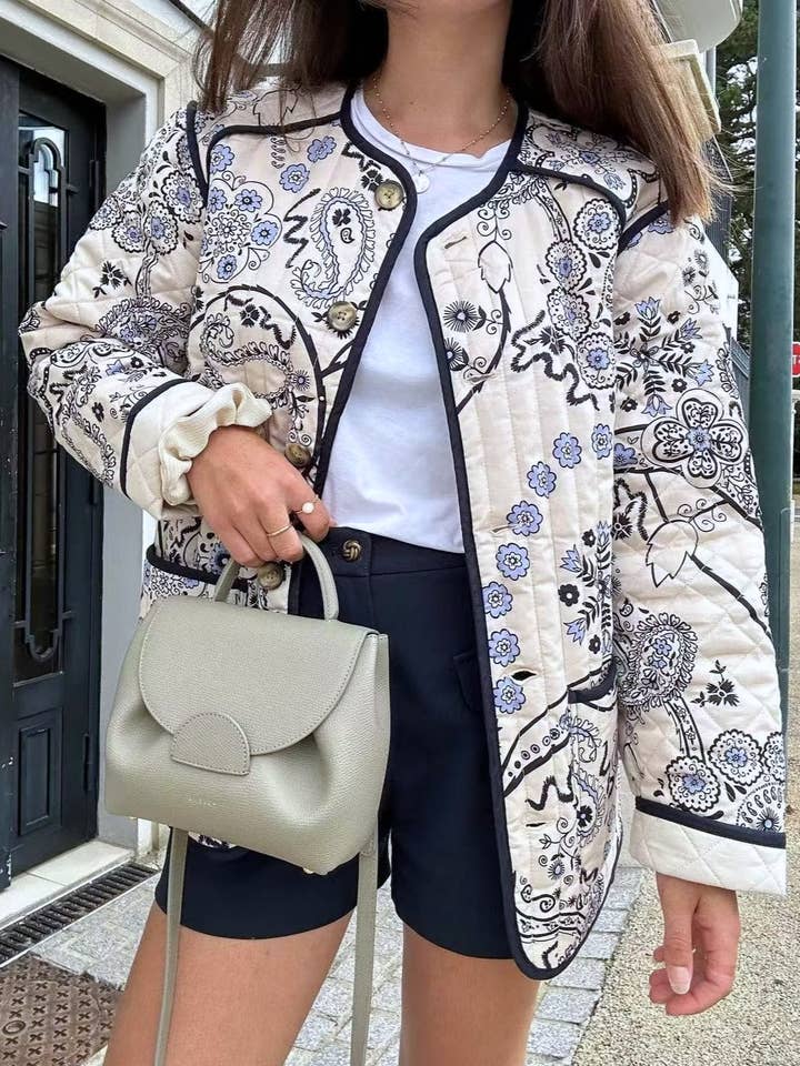 Fashion Floral Print Quilted Jacket for wholesale by Rosa Clothing