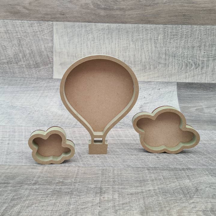 20cm Open fillable hot air balloon & 2 clouds for wholesale by Manchester Craft Blanks