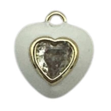 Ciondolo Mini Cuore in Smalto Bianco con Pietra CZ per la vendita all'ingrosso da parte di Parker J Jewelry & Charm Bar