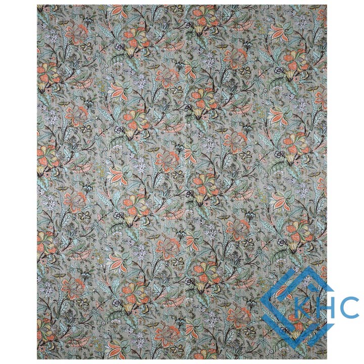 KHC – wholesale Täcke – Indisk handgjord kantha grå blommig quilt