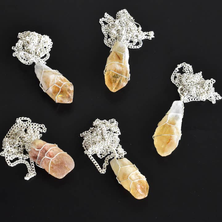 Soothing Crystals - Wholesale Individual Charm/Pendant - Raw Citrine Pendants, Rough Citrine Wire Wrapped Pendants