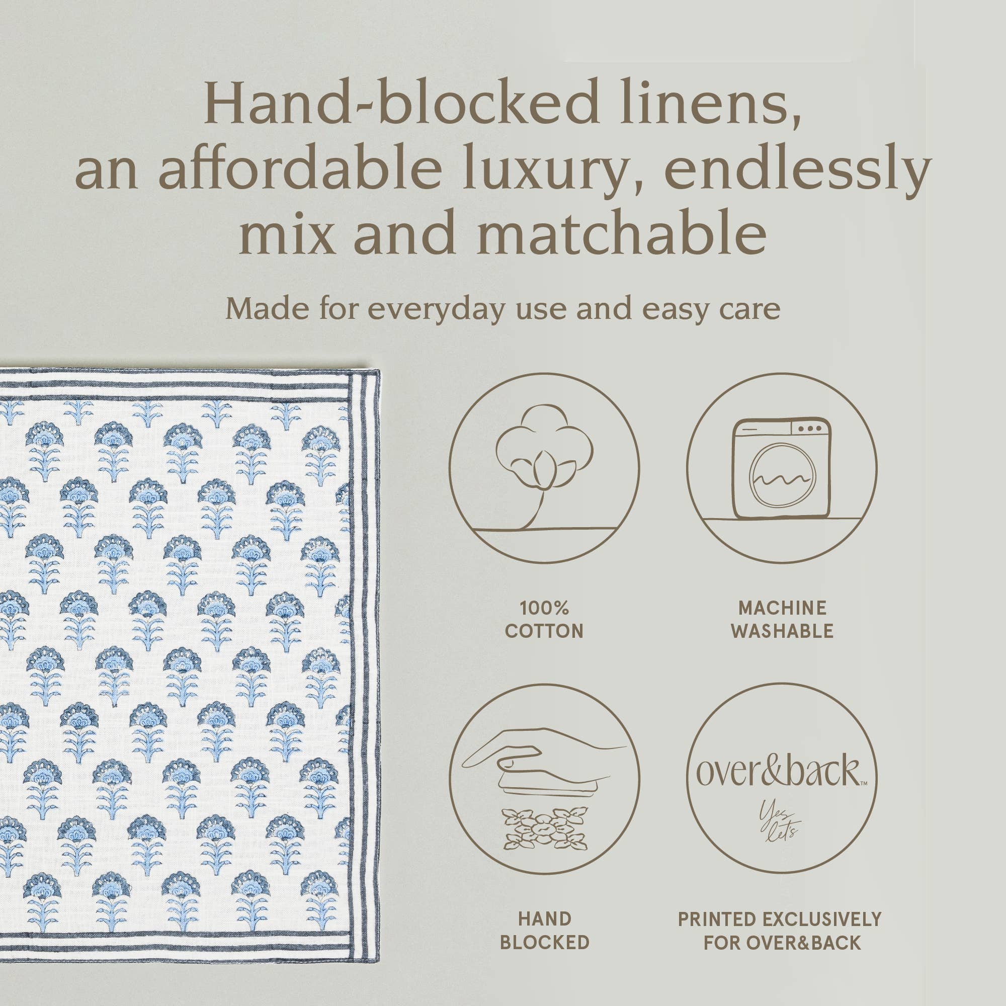 over&back - Wholesale Placemat - Artisan Hand-Blocked Placemats – 100% Cotton – Set of 413