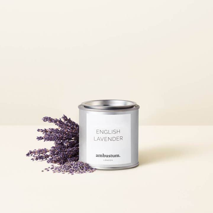 English Lavender Candle Tin for wholesale by ambustum