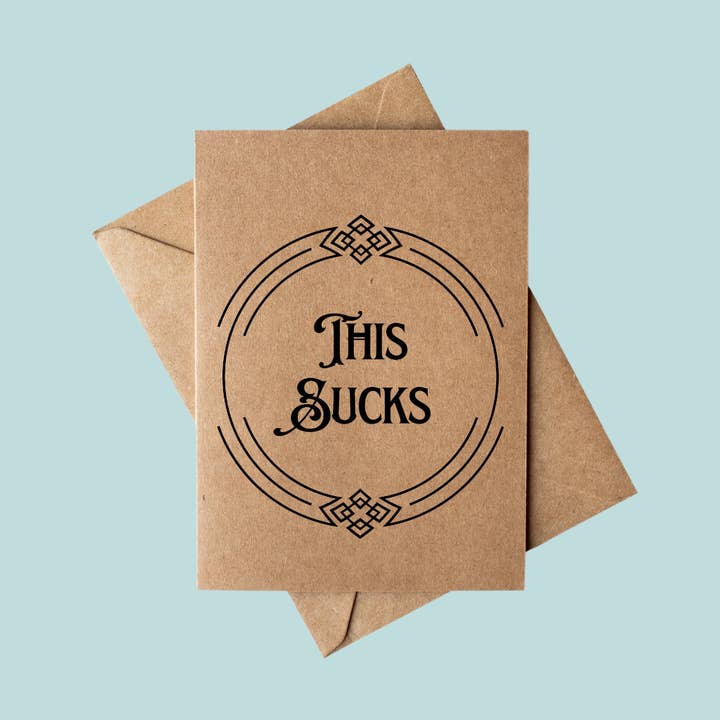 Sarcastic Minimalist “This Sucks” Bookstore Sympathy Card for wholesale by Cryptic Paper Co.