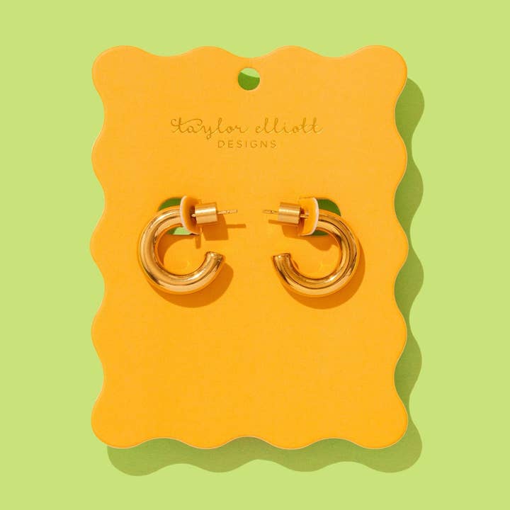 Terry Gouden Hoepeloorbellen Klein - Min. 2 (E-88) voor wholesale door Taylor Elliott Designs