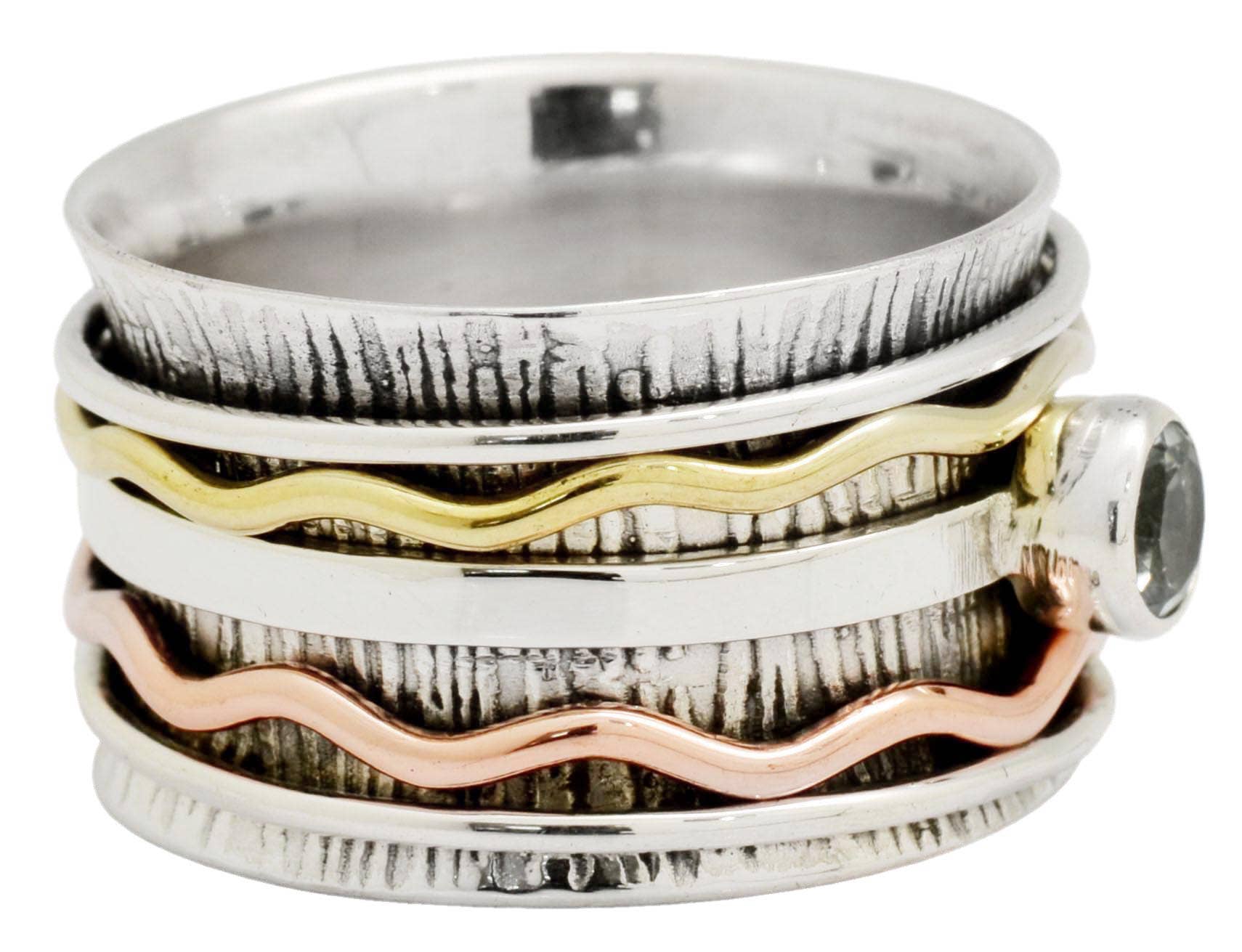 Tiramisu - Wholesale Single Stone/Solitaire Ring - Blue Topaz 925 Sterling Silver Brass Spinner Ring1