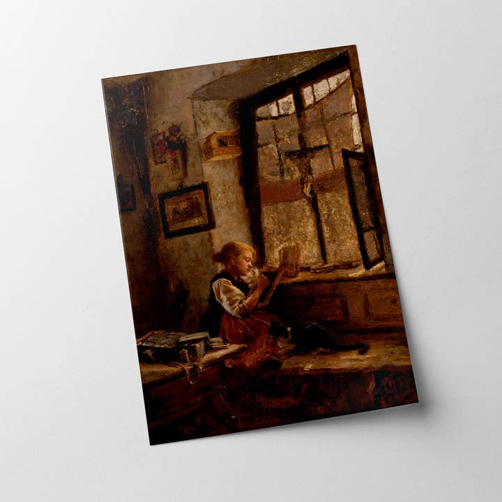 Knot & Soul - Wholesale Art Print - Girl Reading With Cat Art | Cat Home Decor | Vintage Cat Art | Museum Art