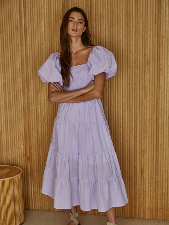 L7889 | Woven Cotton Square Neck Puffed Short Sleeve Maxi for wholesale by By Together