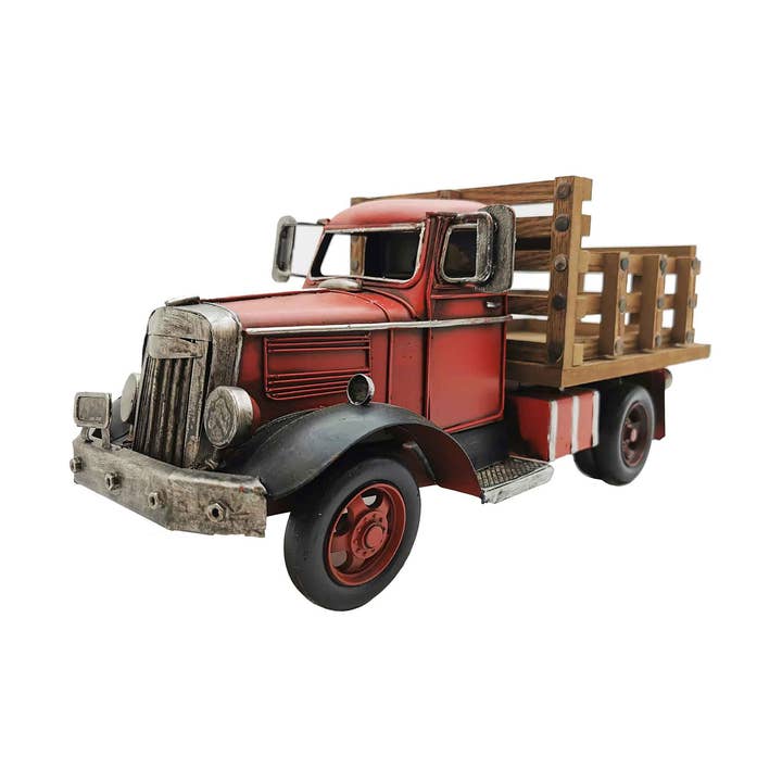 Rød vintage gårdlastbil metalmodel for engroshandel hos Springer Décor
