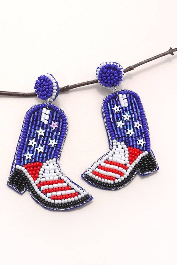 MULTI 4TH OF JULY SEEDBEAD BOOT FLAG DROP EARRINGS | 91E115277 for wholesale on Faire1
