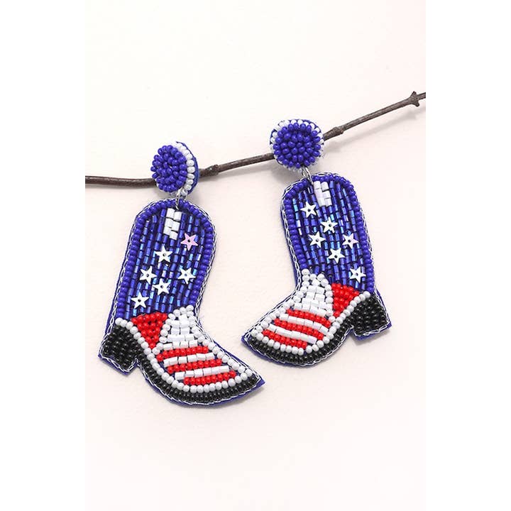 MULTI 4TH OF JULY SEEDBEAD BOOT FLAG DROP EARRINGS | 91E115277 for wholesale on Faire1