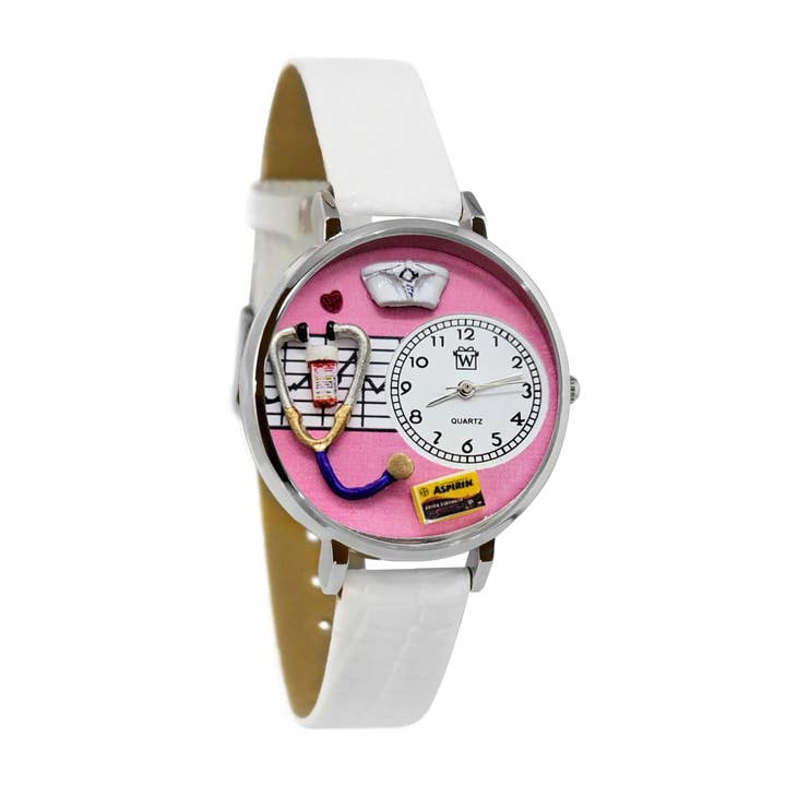 Whimsical Gifts – wholesale Armbandsur - Dam – Sjuksköterska rosa 3D klocka Silver stor