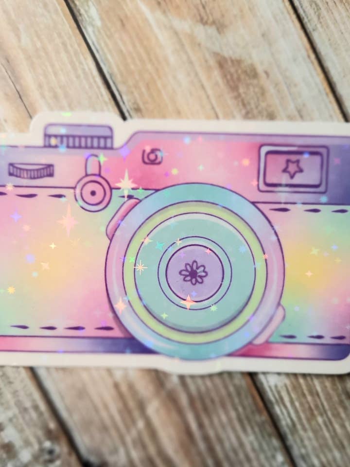 Sparkly Camera Sticker, Camera Enthusiasts Sticker for wholesale by Unsupervised Art