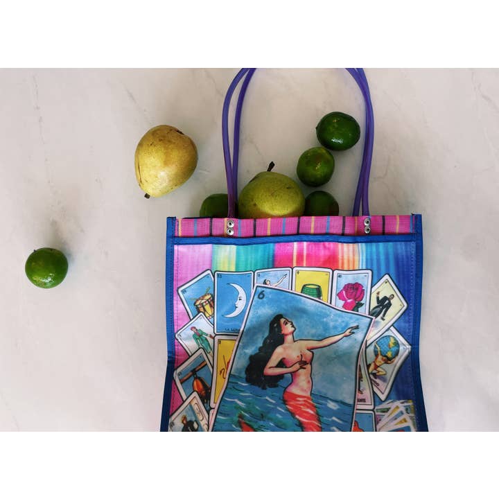 Pura Vida - Venta al por mayor Bolsa de asa- Mujer - Monedero de plástico mexicano Loteria 15 x 12 pulgadas