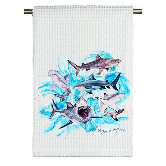 Toalha de chá de microfibra Sharks Watercolor por atacado de Moss & Marsh