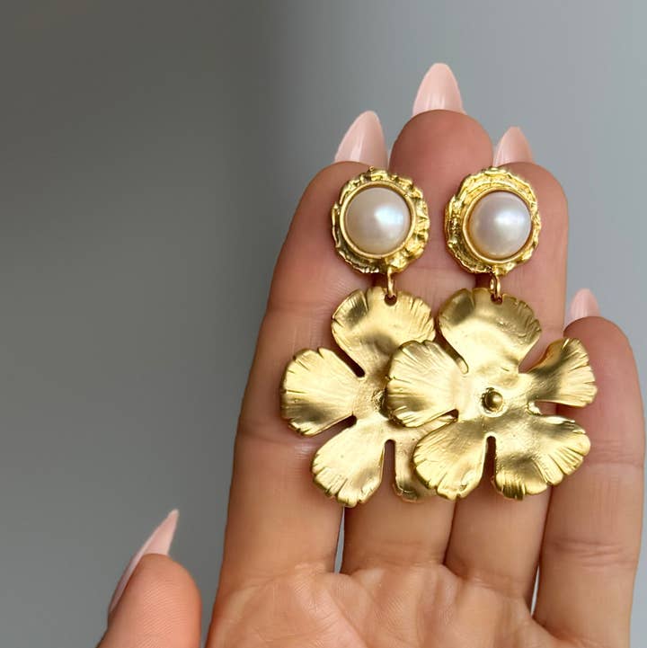 WILYMI Jewelry Co - Wholesale Dangle Earrings - Full Bloom Freshwater Pearl 8mm Earrings | 24k Gold Filled0