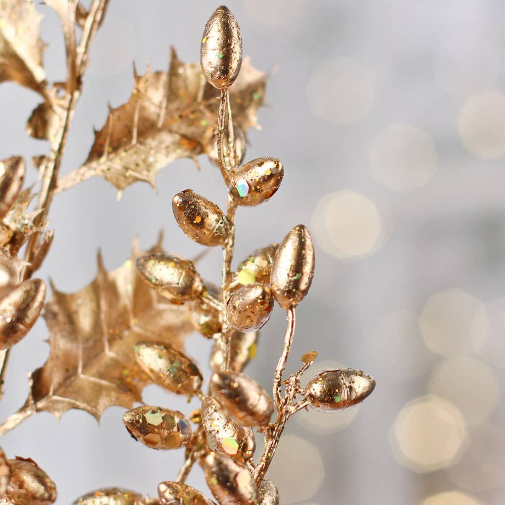 Factory Direct Craft - Wholesale Artificial Flowers - 20" Gold Sparkling Holly Berry Spray2