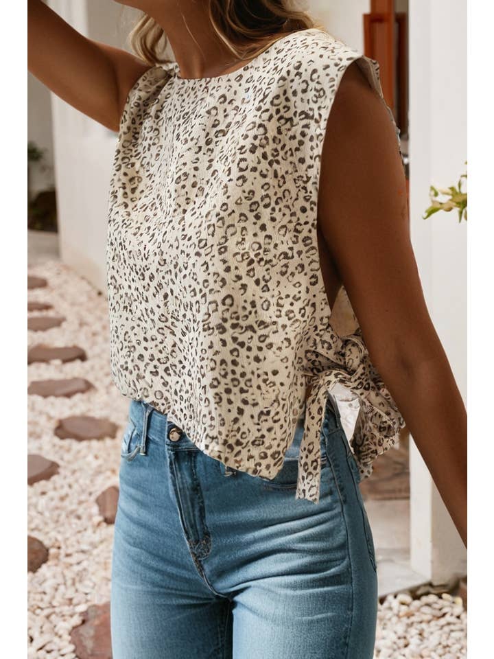 Apricot LDC Leopard Print Knot Side Twill Vest for wholesale on Faire