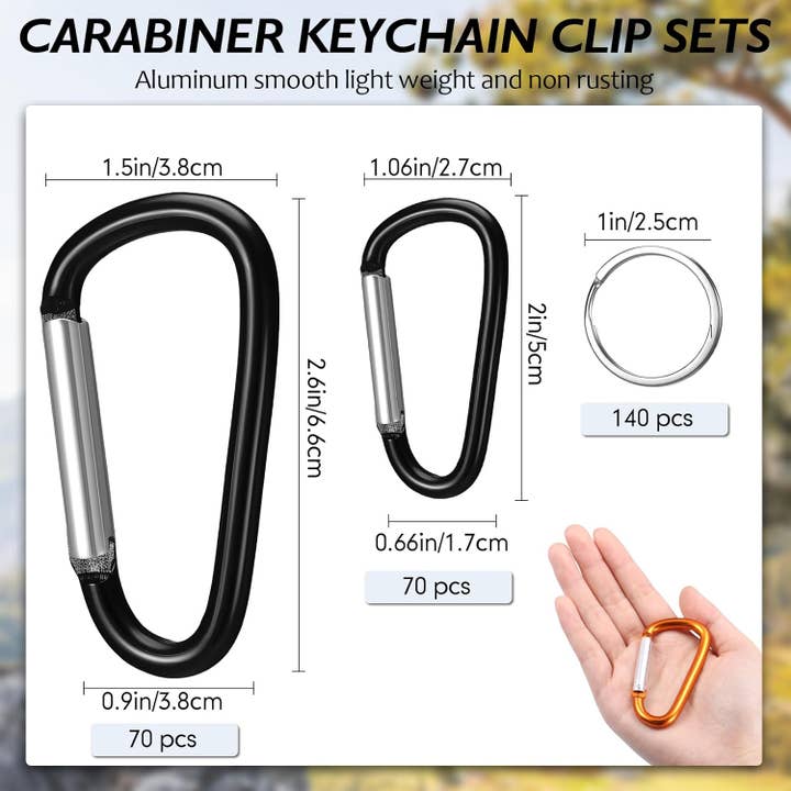 Crover - Wholesale Keychain - Unisex - Multicolor Aluminum D-Ring Carabiner Keychain Clip (2" & 3")1