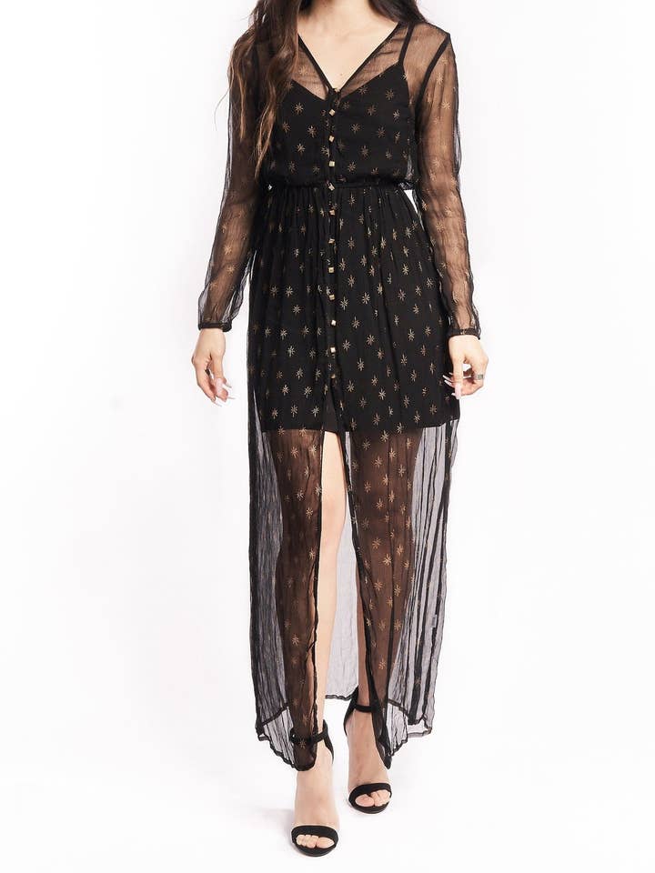 Chiffon Maxi Dress in Pointed Stars for wholesale by Symbology