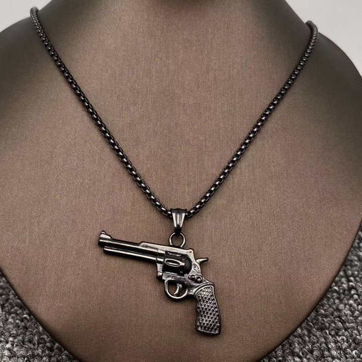 Mio Queena - Wholesale Pendant/Charm Necklace - Hip Hop Stainless Steel Pistol Charm Necklace - MJ/MNP5