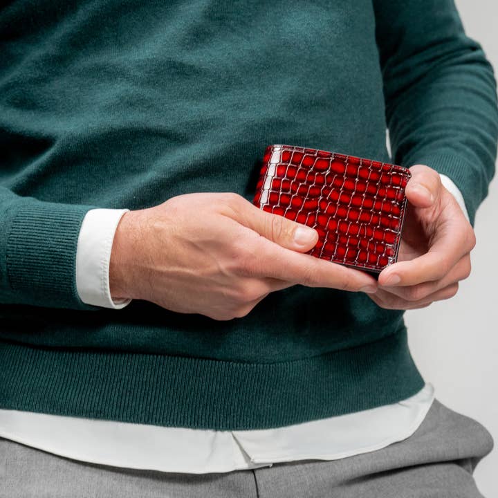 Men's Croc-Print Wallet - Red Genuine Leather for wholesale by GT collection Jewelry