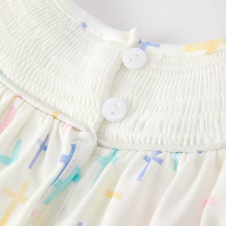 Auraquise - Wholesale Bodysuit (Non-Footed) - Baby - Baby Girls Easter Cross Smocking Embroidery Romper3