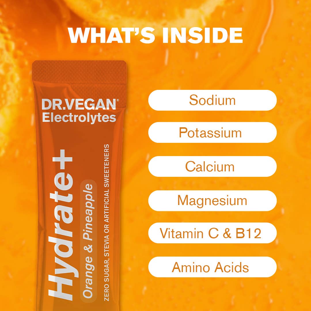 DR.VEGAN – wholesale Powdered health drink – Hydrate+ | Orange & Pineapple | Electrolytes | 15 Sachets3