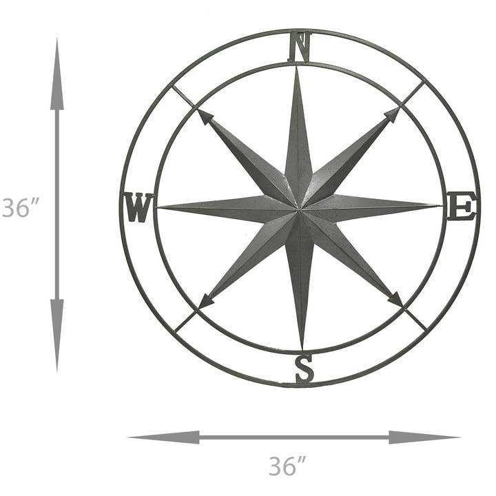 Zeckos - Wholesale Wall Accent - Galvanized Metal Nautical Compass Rose Wall Hanging 36 in.3