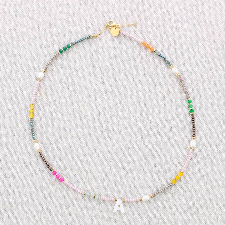 Colar de aço com letra inicial e pedras por atacado de Sonata