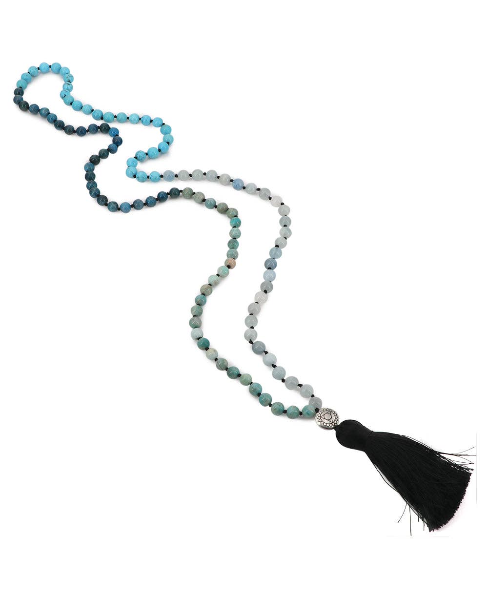 Culture Spot - Wholesale Ketting met gebedskralen - Keelchakra edelstenen Knoopte Mediation Mala, 108 kralen5