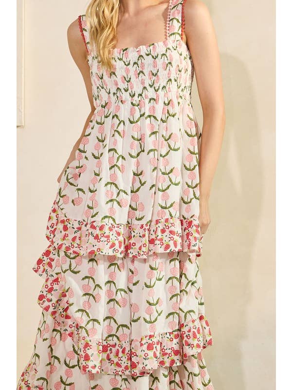Pink Multi Tiered Floral Dress MD51622 for wholesale on Faire