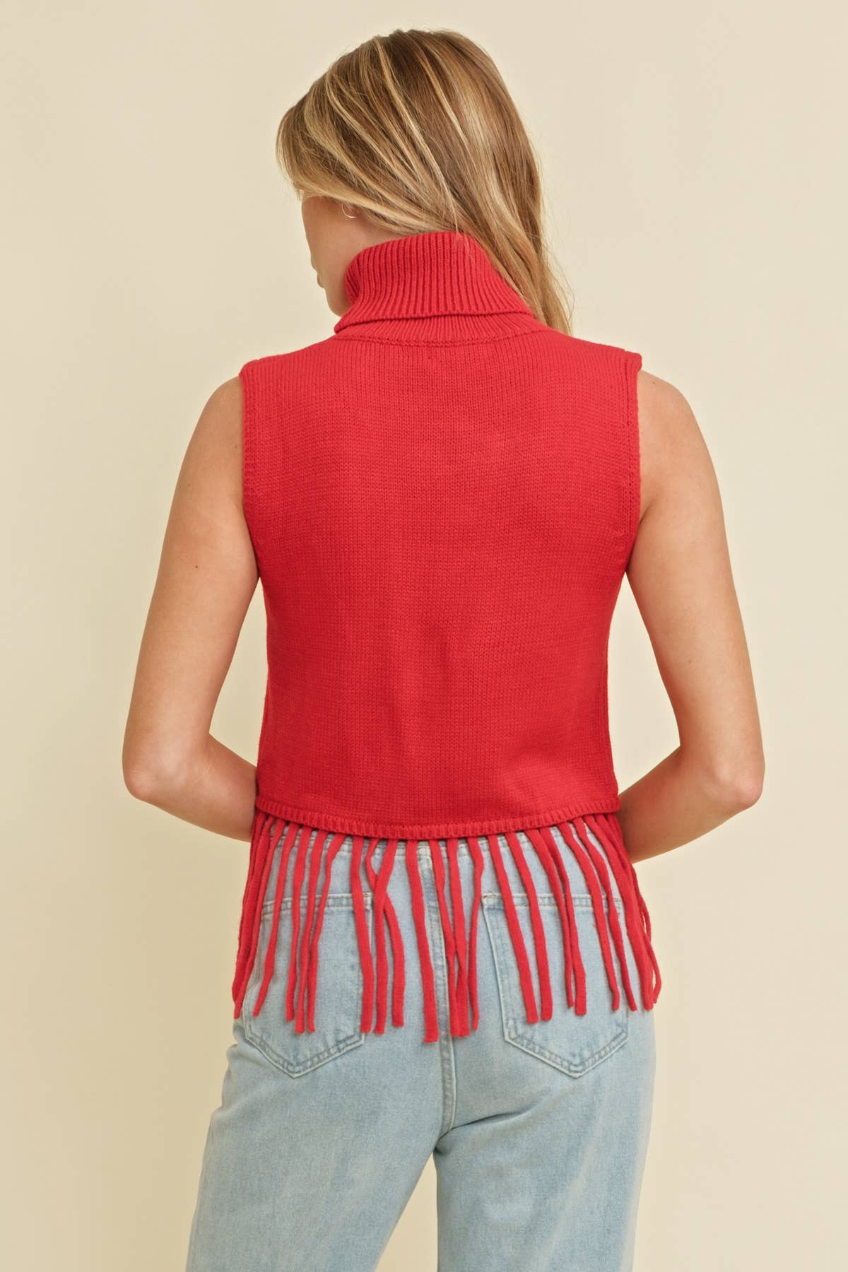 Cloud Ten - Vente Pull en maille – femme - CSW12054 - PULL COURT SANS MANCHES À COL ROULÉ ET OURLET FRANGÉ5