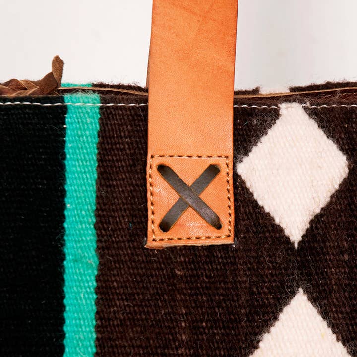 LS Western - Wholesale Tote Bag - Women's - LC-ADBG575D Southwestern Wool Tote with Natural Leather Straps Handwoven Tribal Pattern & Tassel29