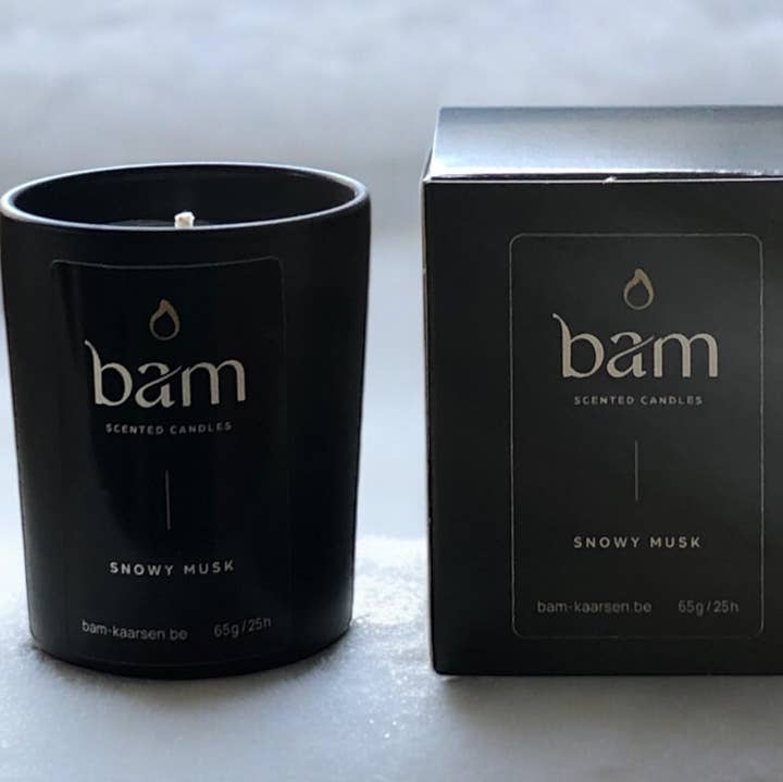 BAM - Wholesale Jar/Filled Candle - BAM - SNOWY MUSK scented candle - BLACK Collection Small0