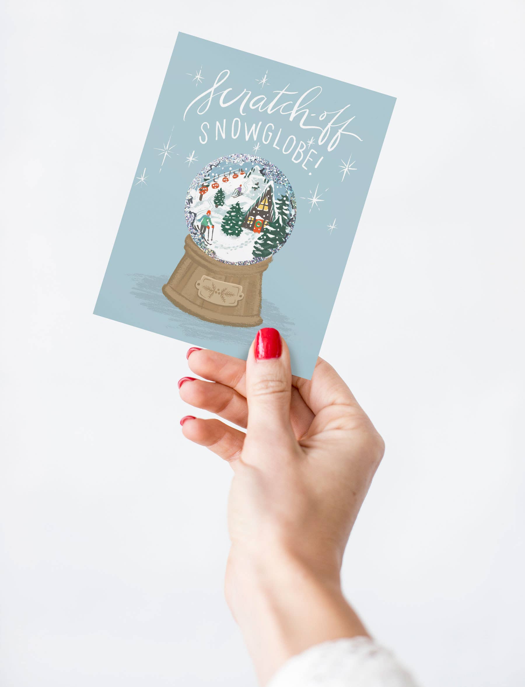Inklings Paperie – postal de Natal por atacado – Raspadinha - Snow Globe Alpine - Férias3