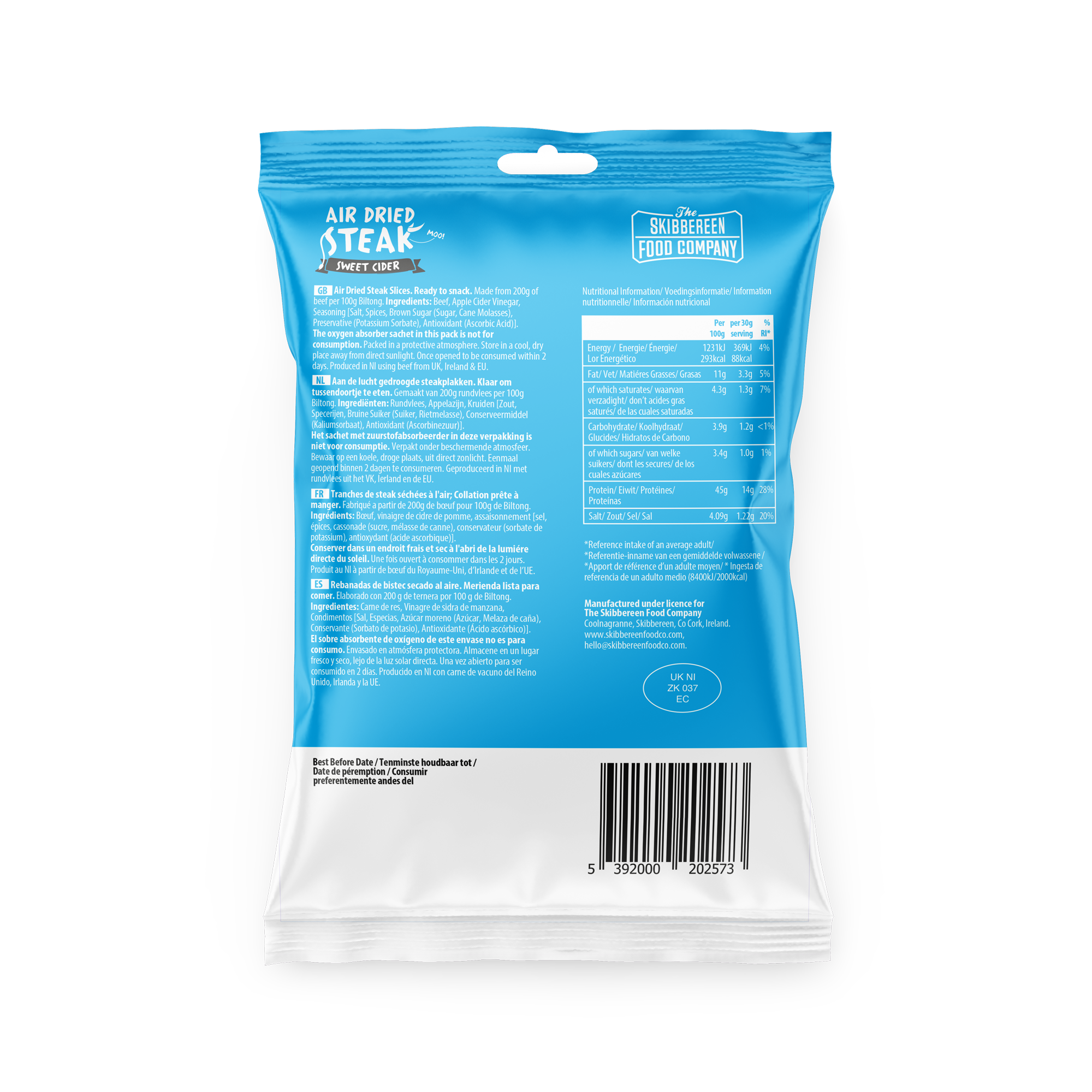 The Skibbereen Food Company - Wholesale Jerky - Luchtgedroogde biefstuk – Zoete Cider (24 x 30 g)4