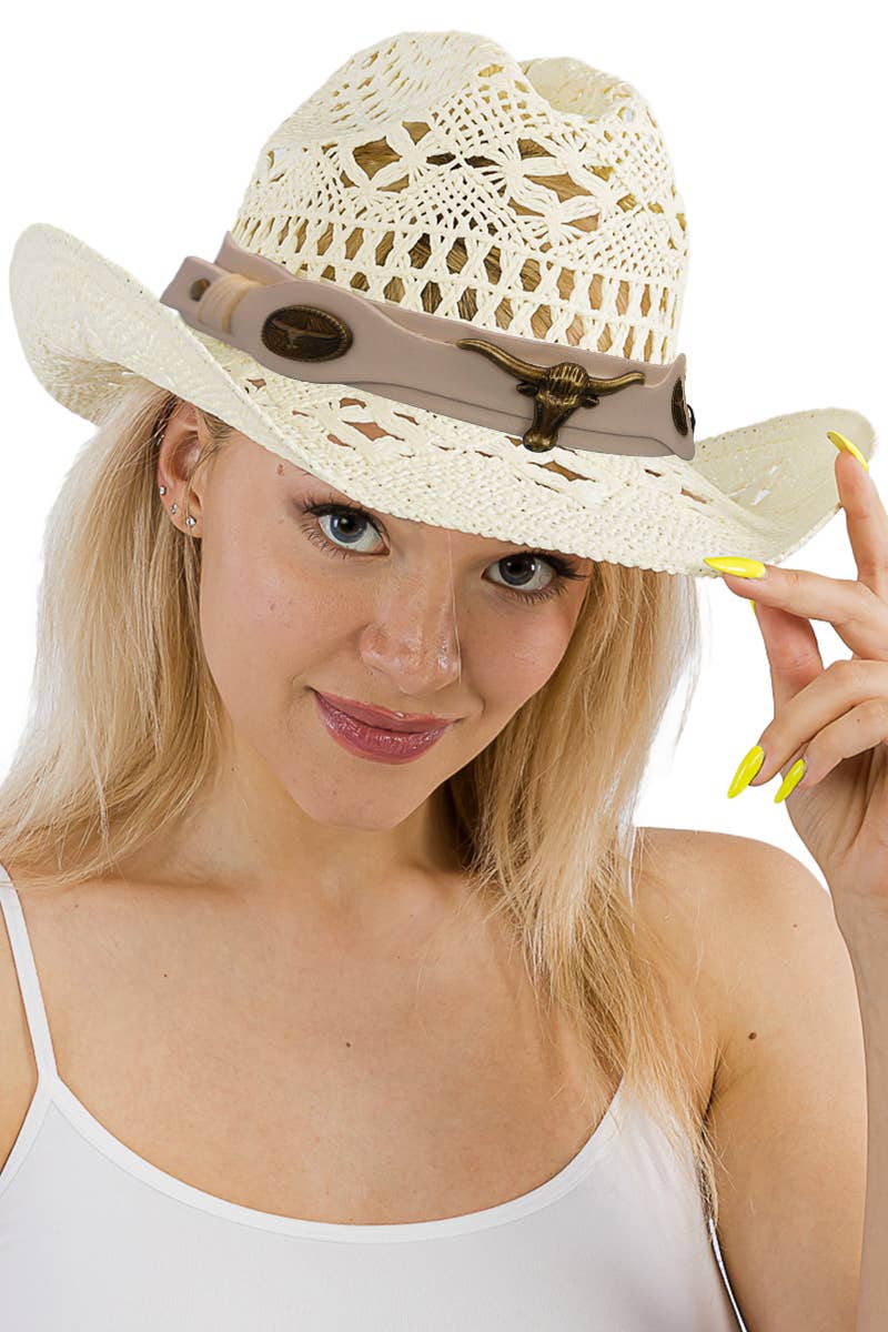 Cap Zone – Großhandel Cowboyhut – Damen – Gehäkelter Cowboyhut mit Longhorngürtel und Quarterhorse6