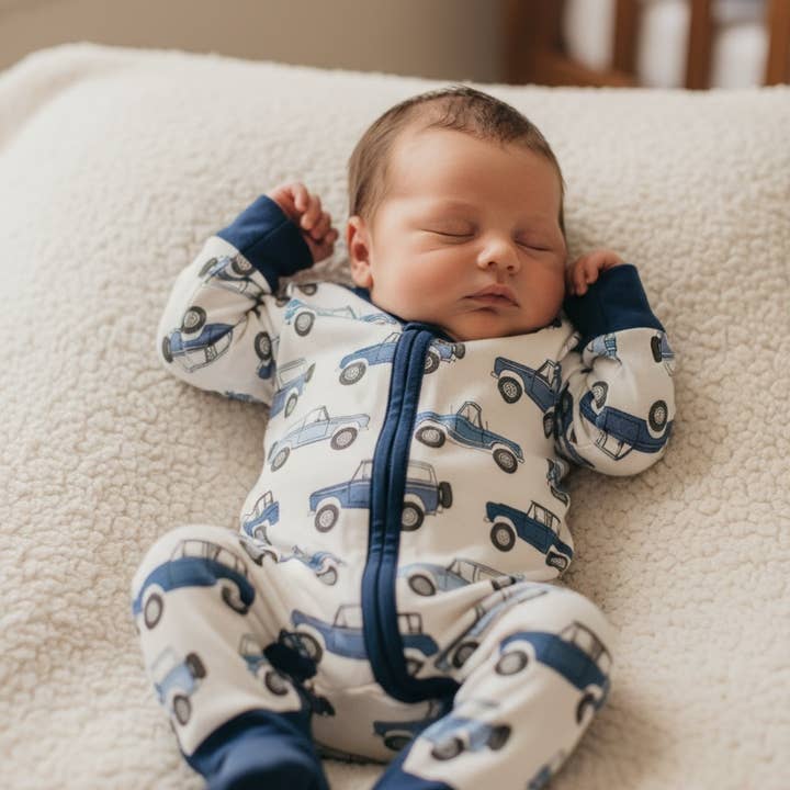 Vintage Cars Bambus lynlås Romper for engroshandel hos Tiny toes Baby Co