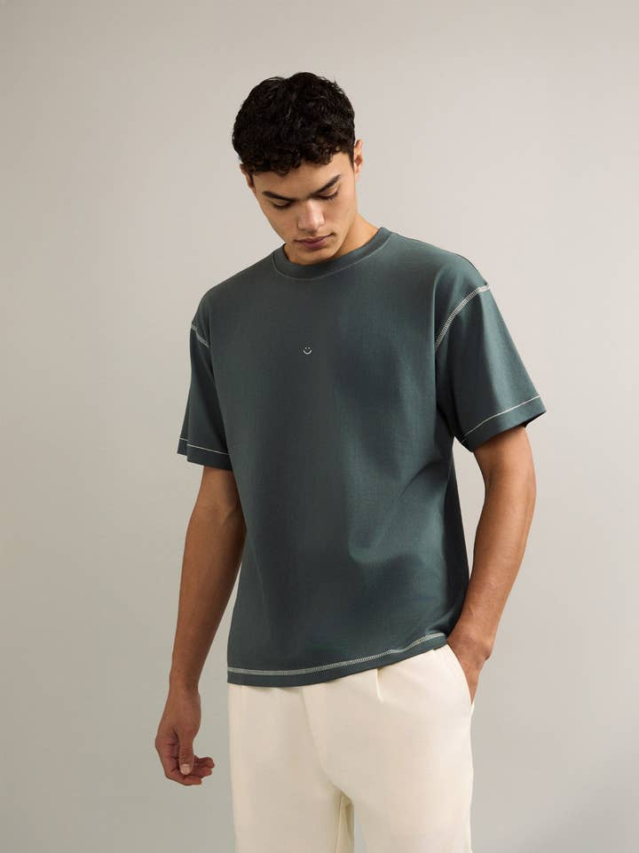 Box T-Shirt Charcoal Blue Contrast Smiley for wholesale by Bandsome