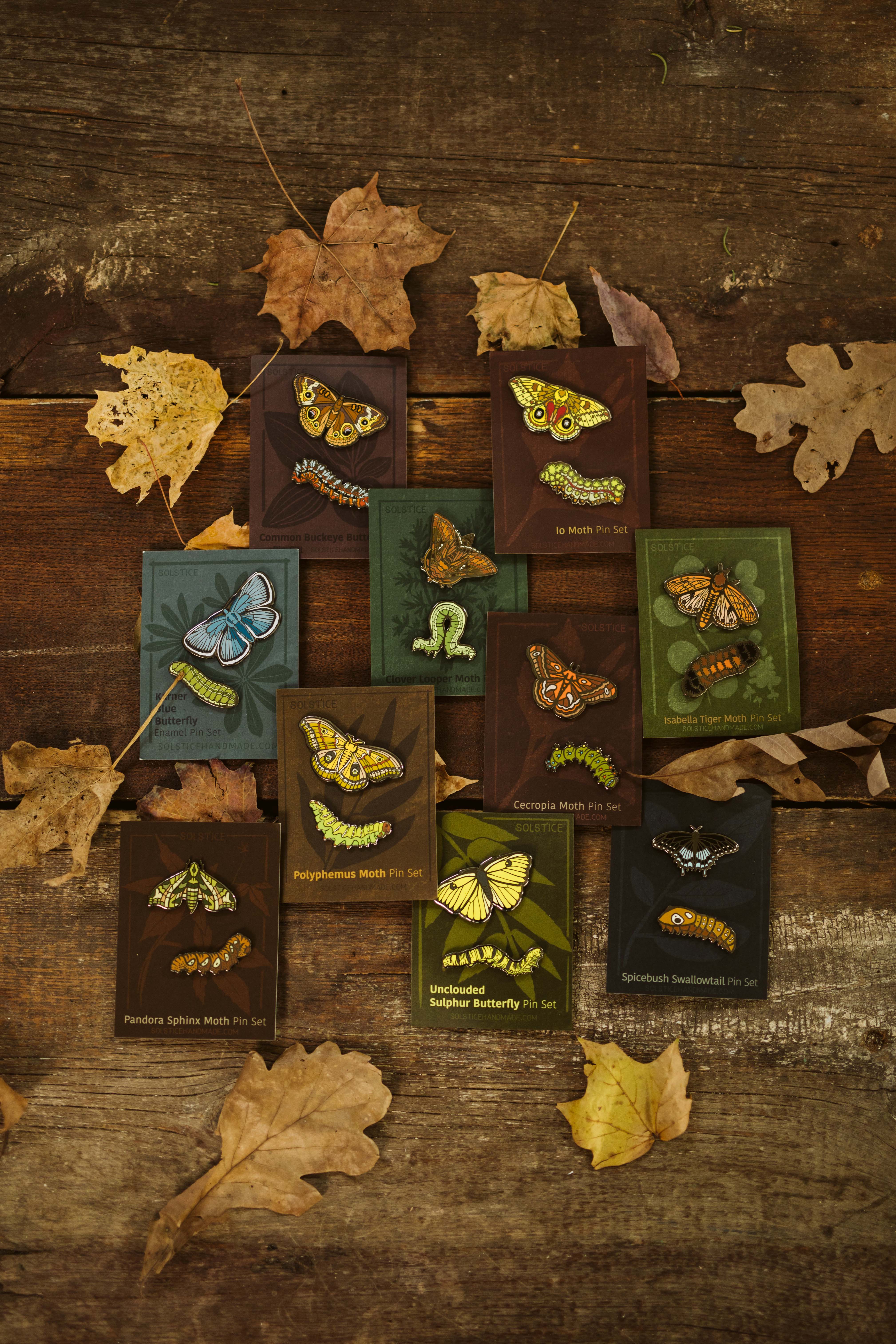 Solstice Handmade - Wholesale Lapel Pin/Button - Butterfly + Moth Pin Set Variety Pack (10)1
