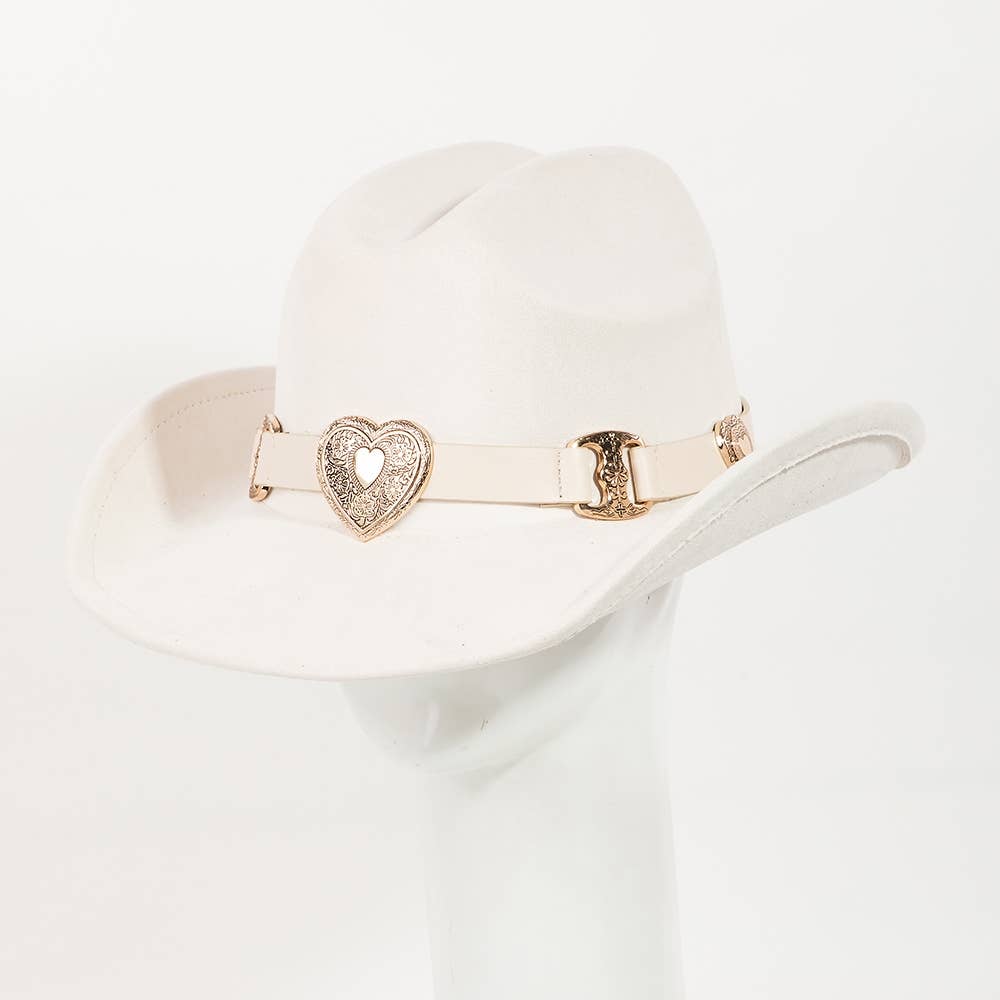 Collections by Fame Accessories - Vendita all'ingrosso Fedora - Donna - Cappello da cowboy occidentale con fibbia a cuore4