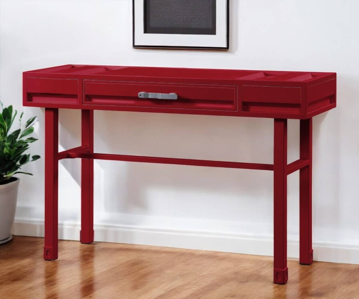 HomeRoots - Wholesale Console Table - 47" Red Iron And Wood Vanity Table1