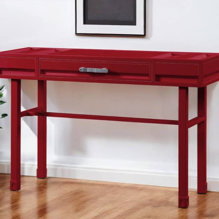 HomeRoots - Wholesale Console Table - 47" Red Iron And Wood Vanity Table1