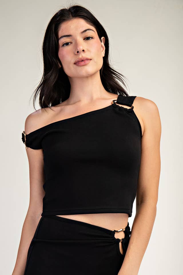 Edit by Nine - Wholesale Blouse - Women's - TT6081 METAL TRIMMED ONE SHOULDER KNIT TOP